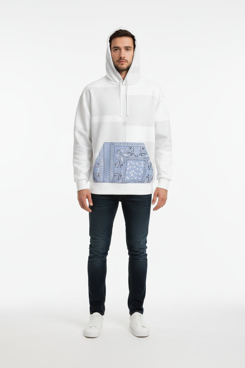 Half Raglan Sweatshirt Hoodie in Signature Black Grid