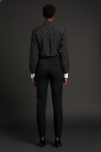 Crown and Lines Silver on Black Button Front Shirt