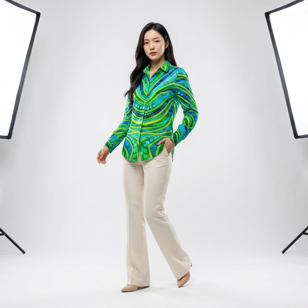 Women's Button Front Shirt Mosaic