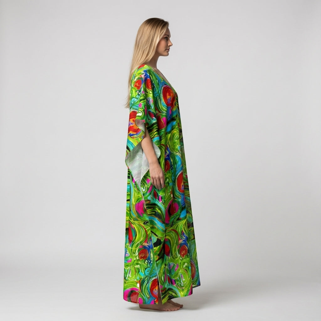 Caftan Water Lilies 2 in Lightweight Organic Cotton Voile