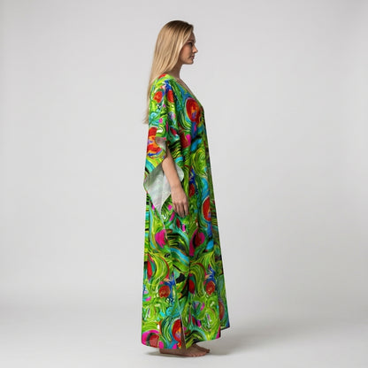 Caftan Water Lilies 2 in Lightweight Organic Cotton Voile