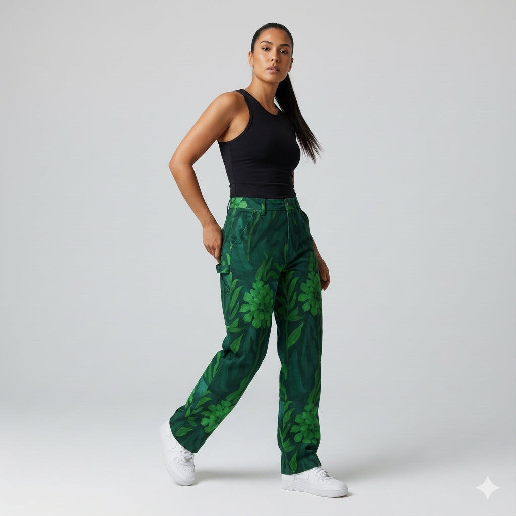 Carpenter Pants Green Flowers 