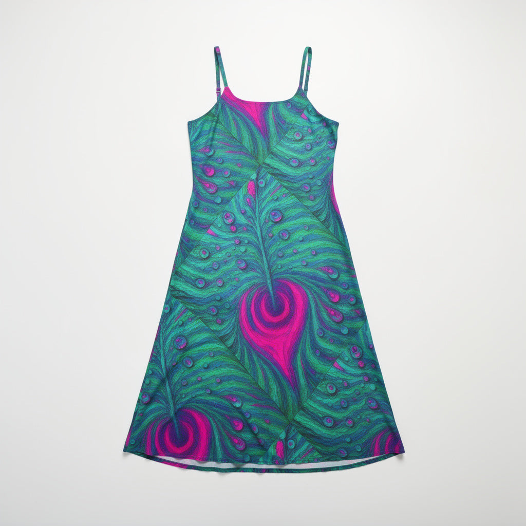 Bias Slip Dress Teal Peacock Feather