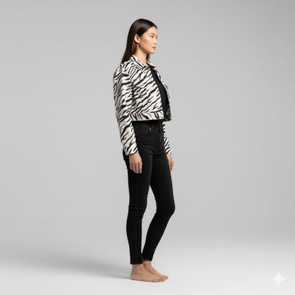 Zebra Cropped Jean Jacket