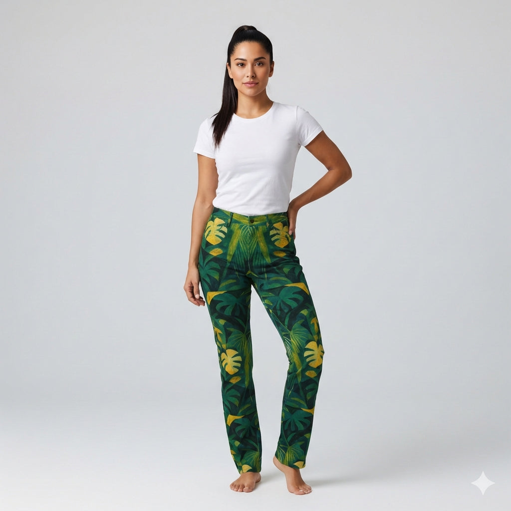Skinny Jeans Green Leaves - Slim Jeans in Heavyweight Stretch Cotton Denim