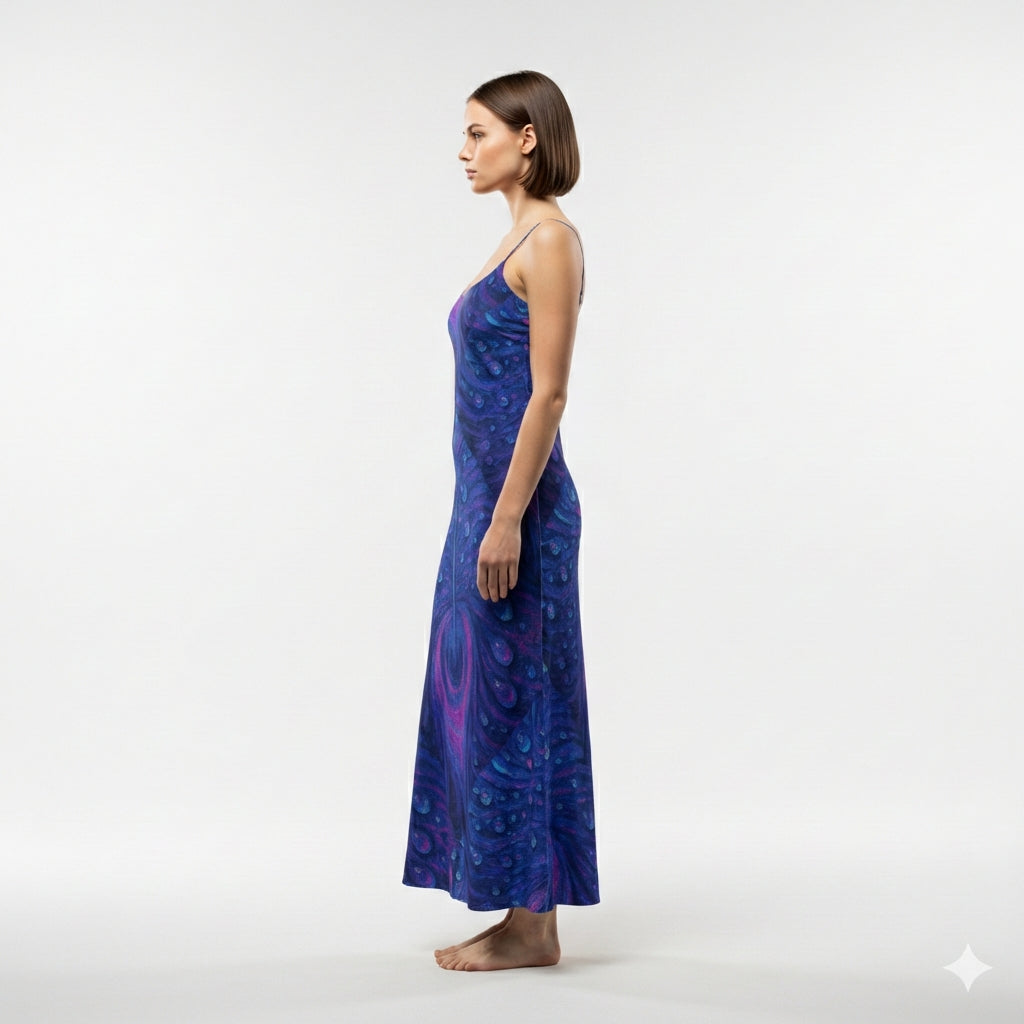 Bias Slip Dress Blue Blue Peacock Feather