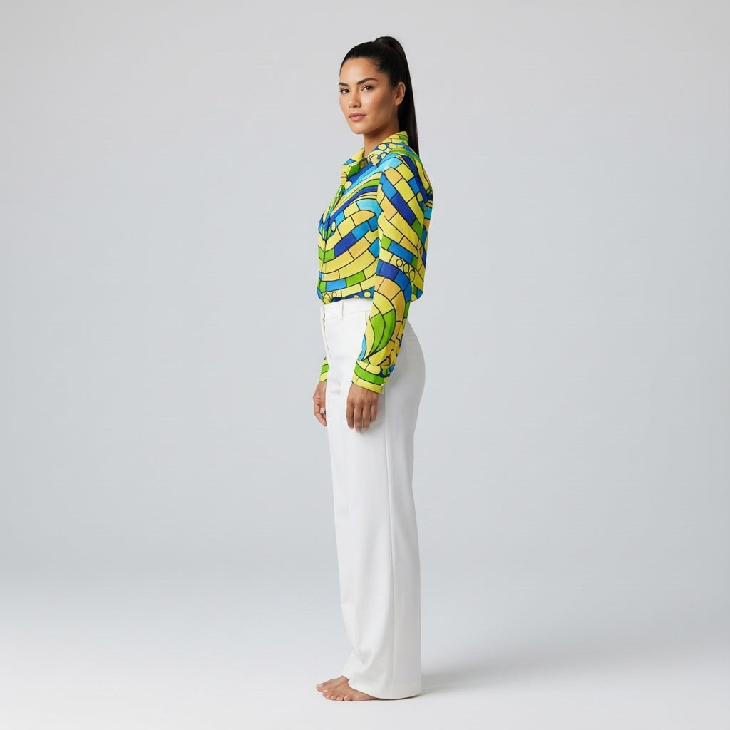 Women's Button Front Shirt Mosaic 4 – Organic Cotton Voile