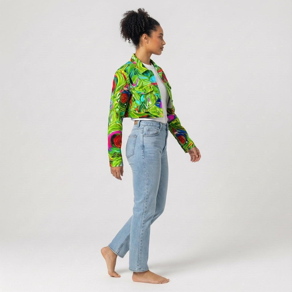 Cropped Jean Cotton Jacket Water Lilies 2