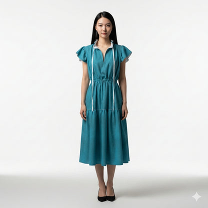 CB - Bondi Ruffle Sleeve Dress in Lightweight Cotton Poplin
