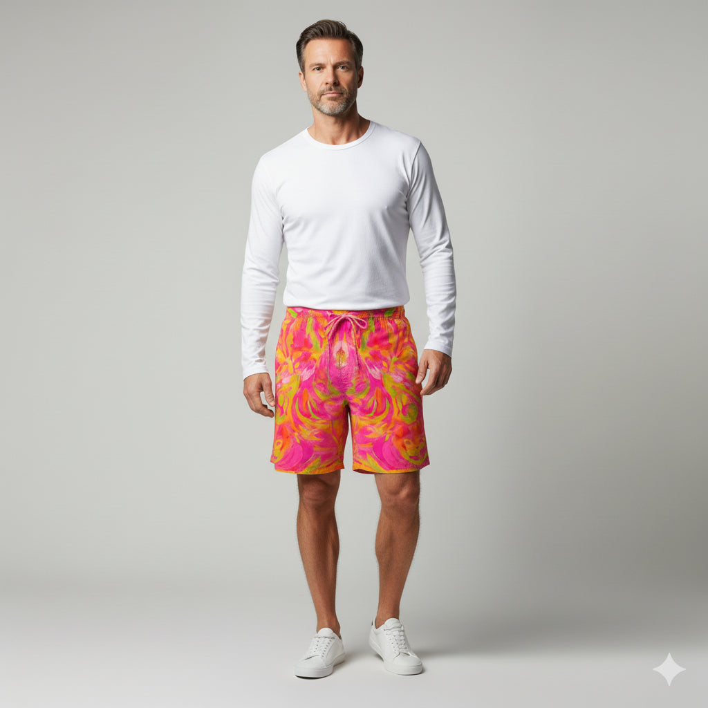 Board Shorts (7" Inseam) in Lightweight Cotton Poplin Pink Noodles