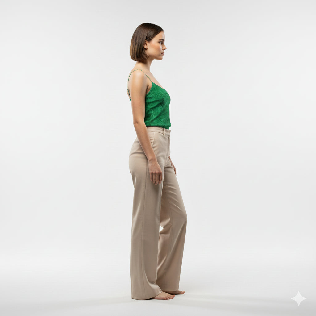 Camisole Dark Green Noodles in Lightweight Organic Cotton Voile