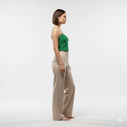 Camisole Dark Green Noodles in Lightweight Organic Cotton Voile