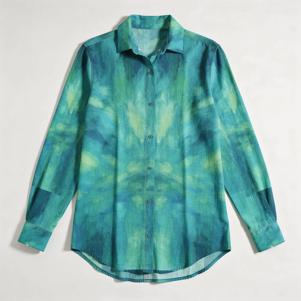 Button Front Shirt Turquoise Watercolors