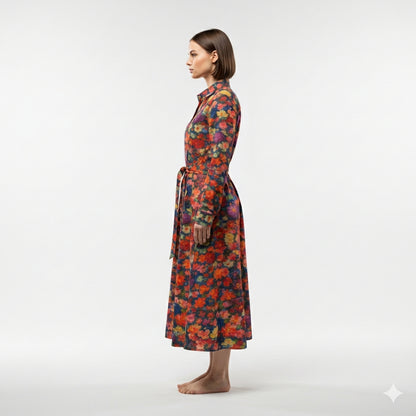 Button Front Shirt Dress Red Flower Bed