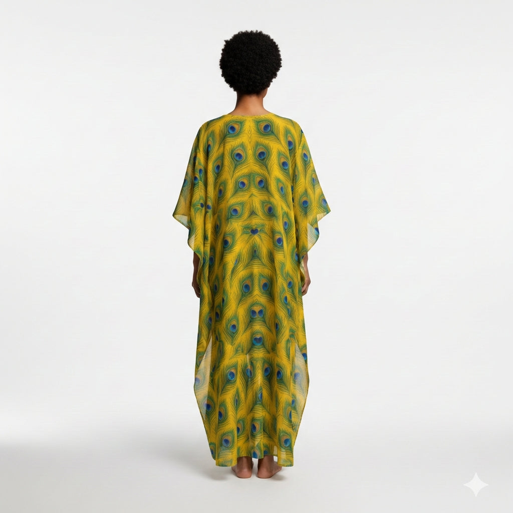 Caftan Yellow Flowers in Organic Cotton Voile