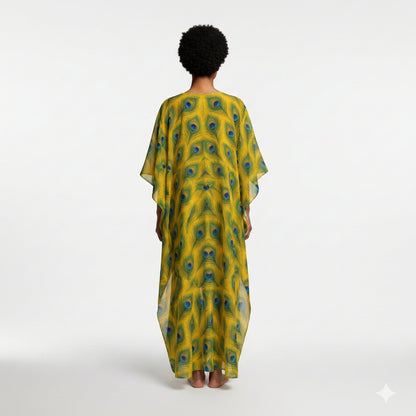 Caftan Yellow Flowers in Organic Cotton Voile