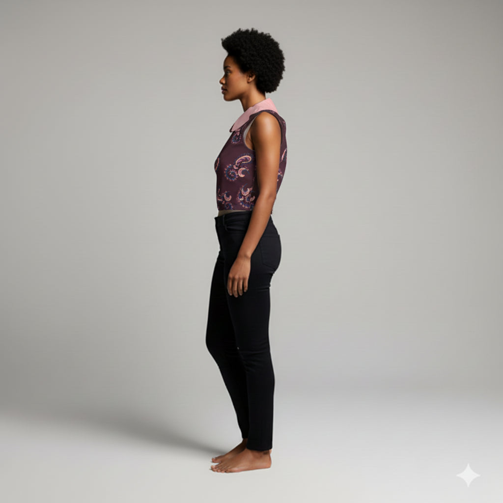 Women's Paisley Baby Collar Top