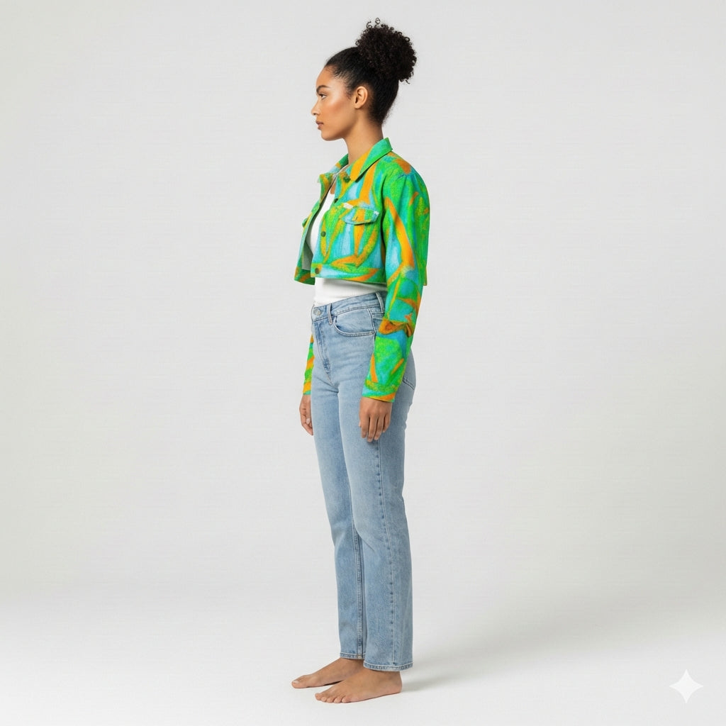 Cropped Jean Cotton Jacket Palm Tree Island