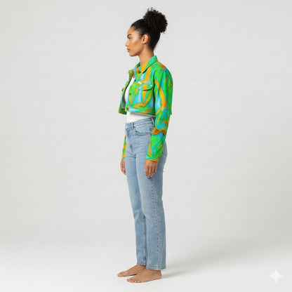 Cropped Jean Cotton Jacket Palm Tree Island