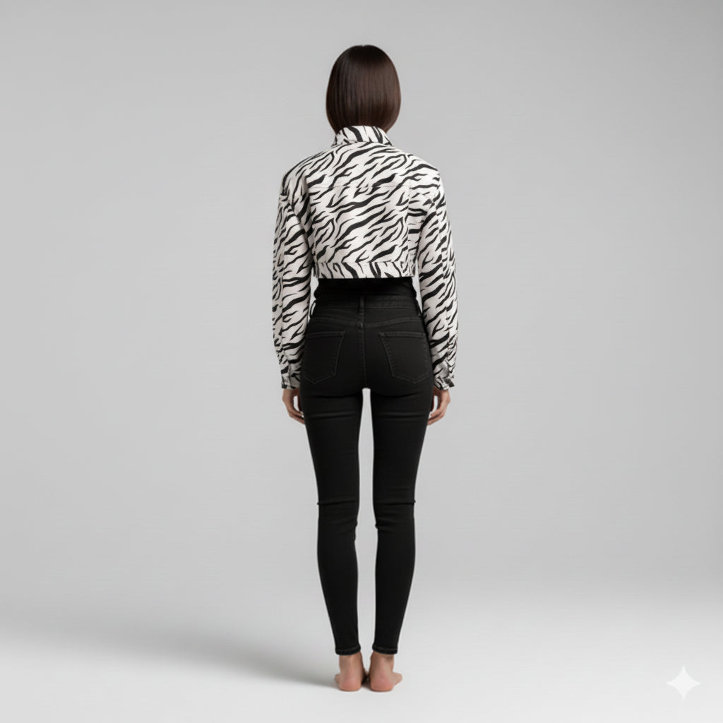 Zebra Cropped Jean Jacket