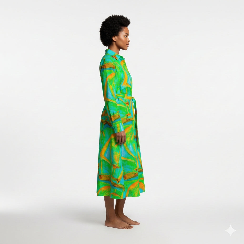 Button Front Shirt Dress Palm Tree Island