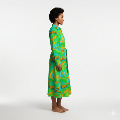 Button Front Shirt Dress Palm Tree Island