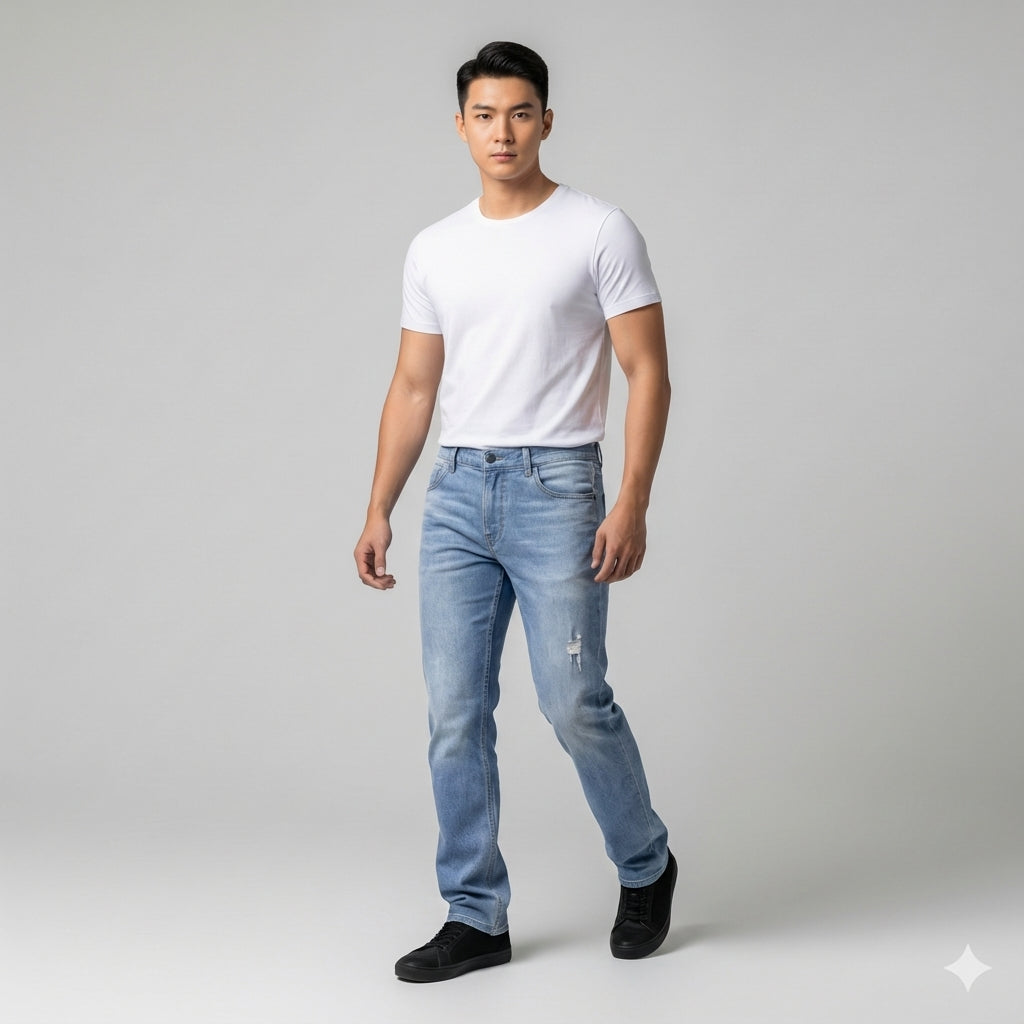 Jeans N2 - Straight Leg Jeans in Midweight Stretch Cotton-Tencel Twill