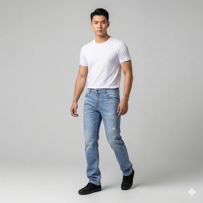 Jeans N2 - Straight Leg Jeans in Midweight Stretch Cotton-Tencel Twill