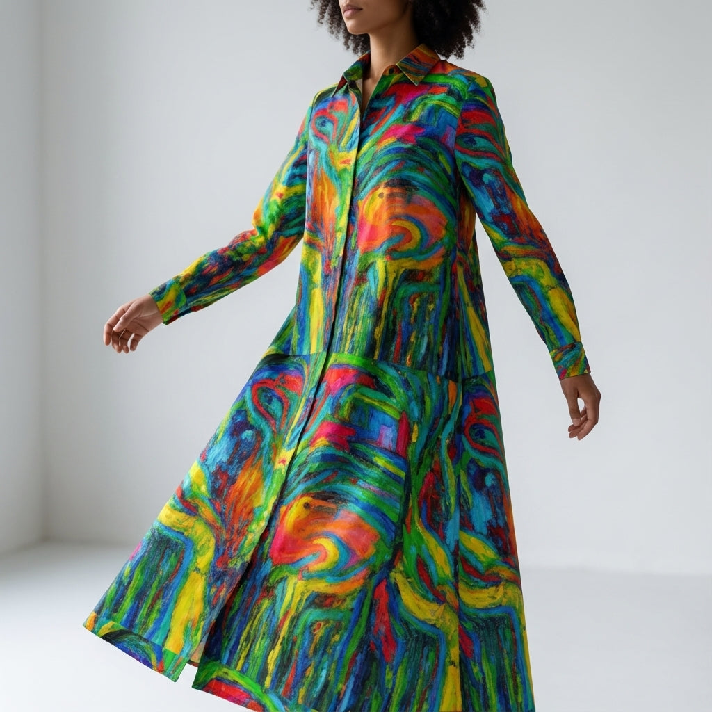  Long Sleeve Shirt Dress Green Jungle