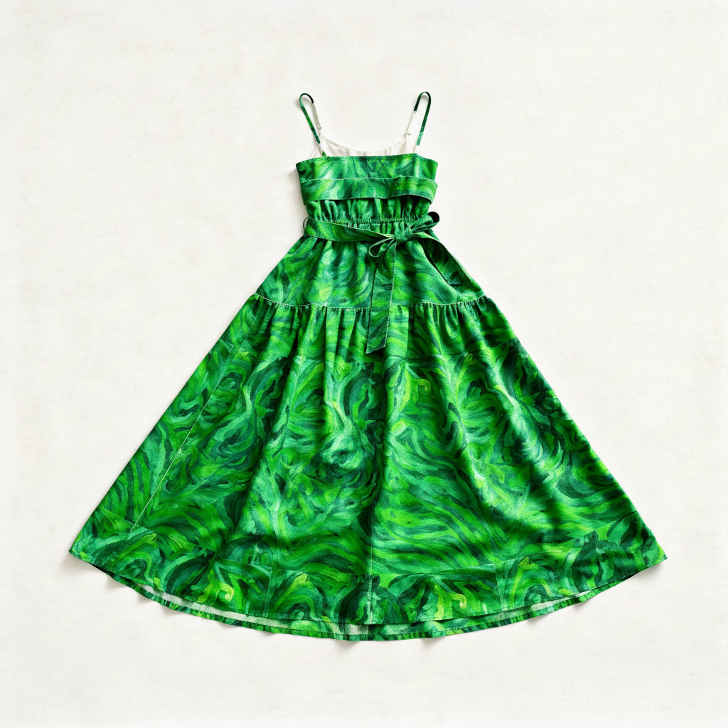 Maxi Dress – Lightweight Cotton Poplin Green Noodles 