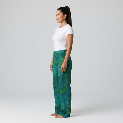 Carpenter Pants Teal Flowers