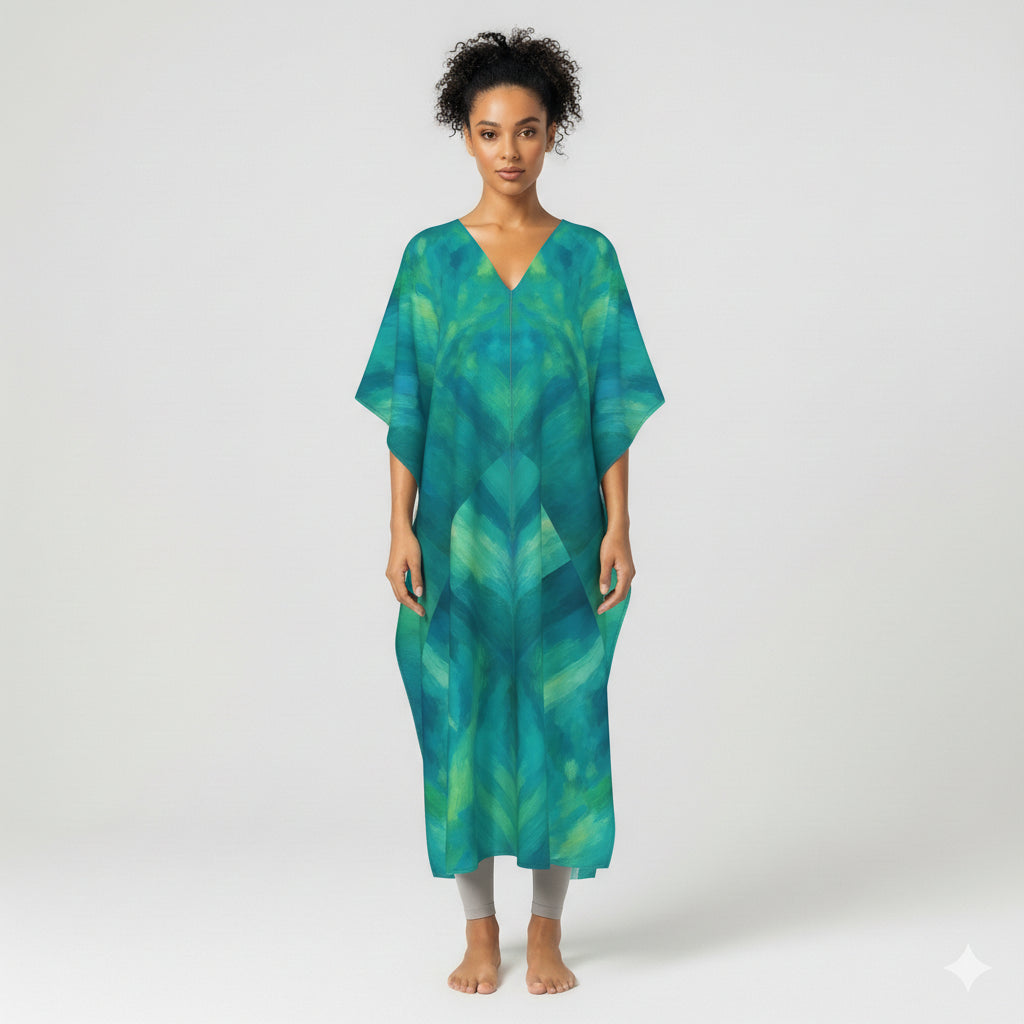 Caftan Turquoise Watercolors in Lightweight Organic Cotton Voile