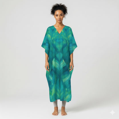 Caftan Turquoise Watercolors in Lightweight Organic Cotton Voile