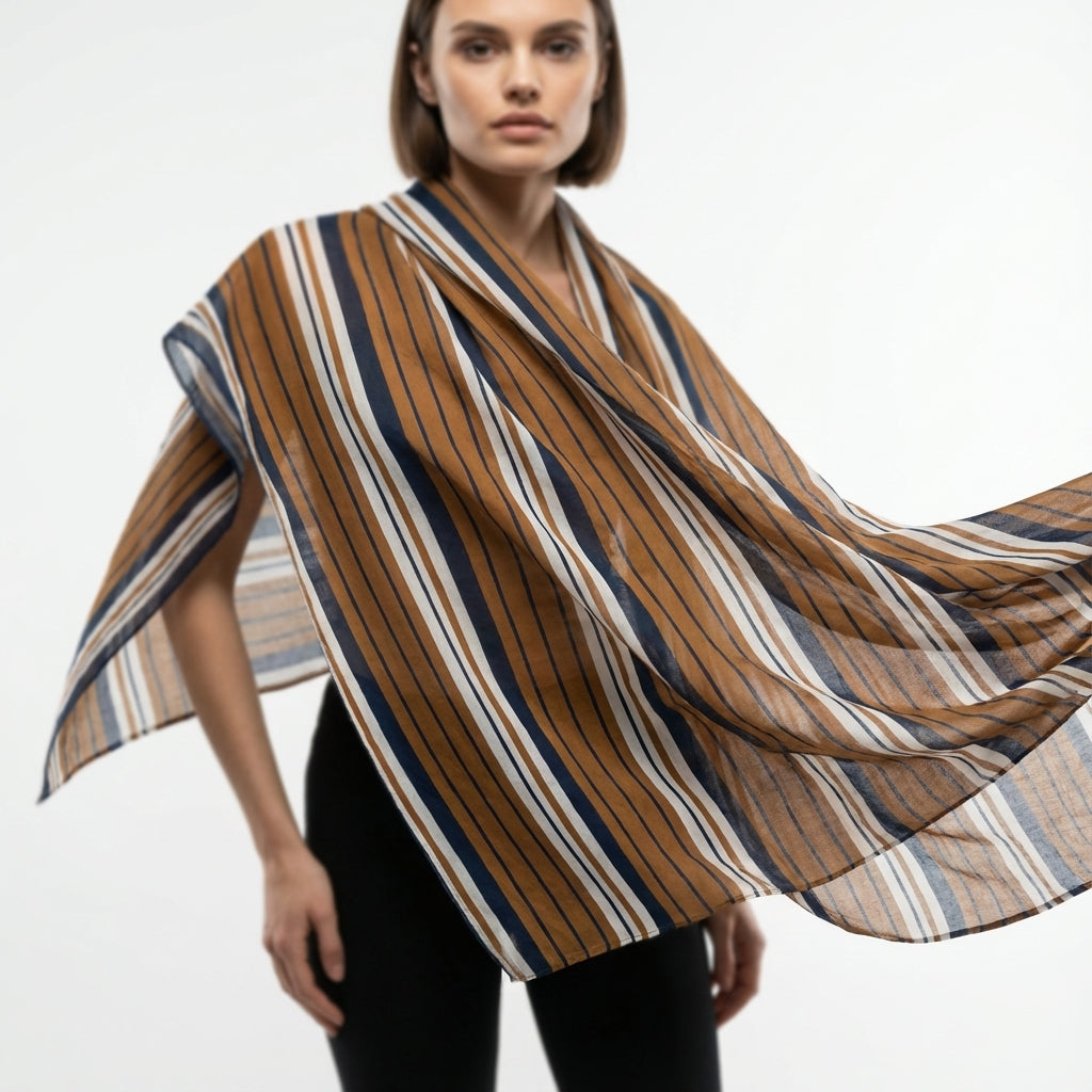 Scarf – orange, navy and white