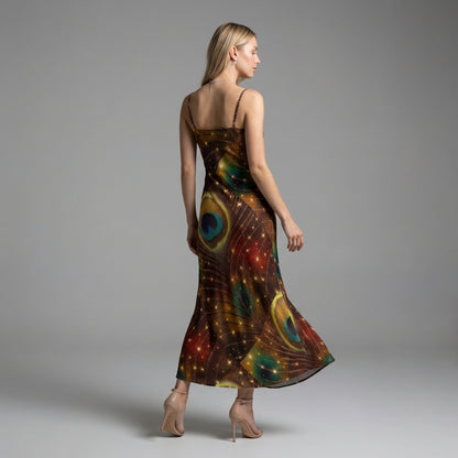 Bias Slip Dress Golden Peacock Feather
