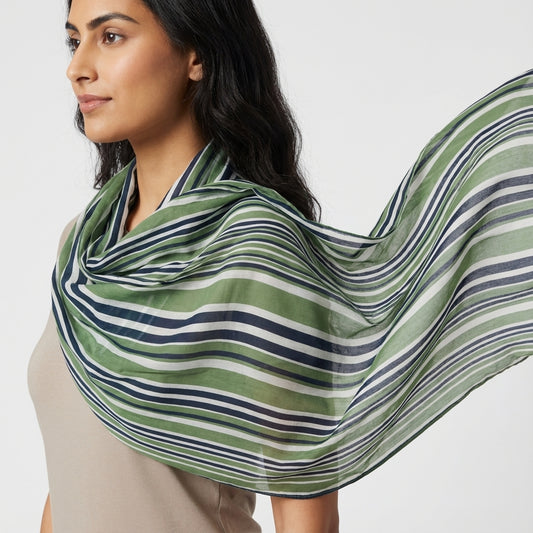 Scarf–Green & Navy Stripe