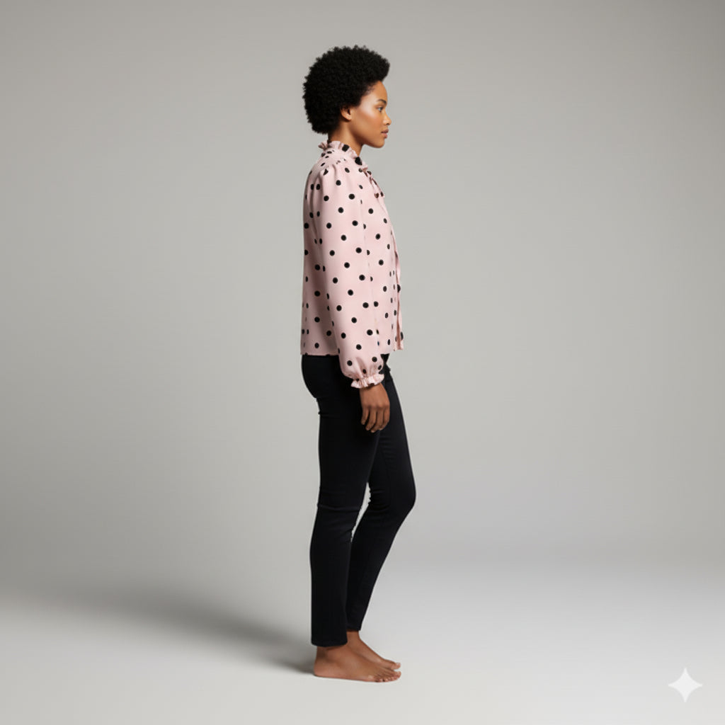 Women's Tied Neck Blouse (pink & black)