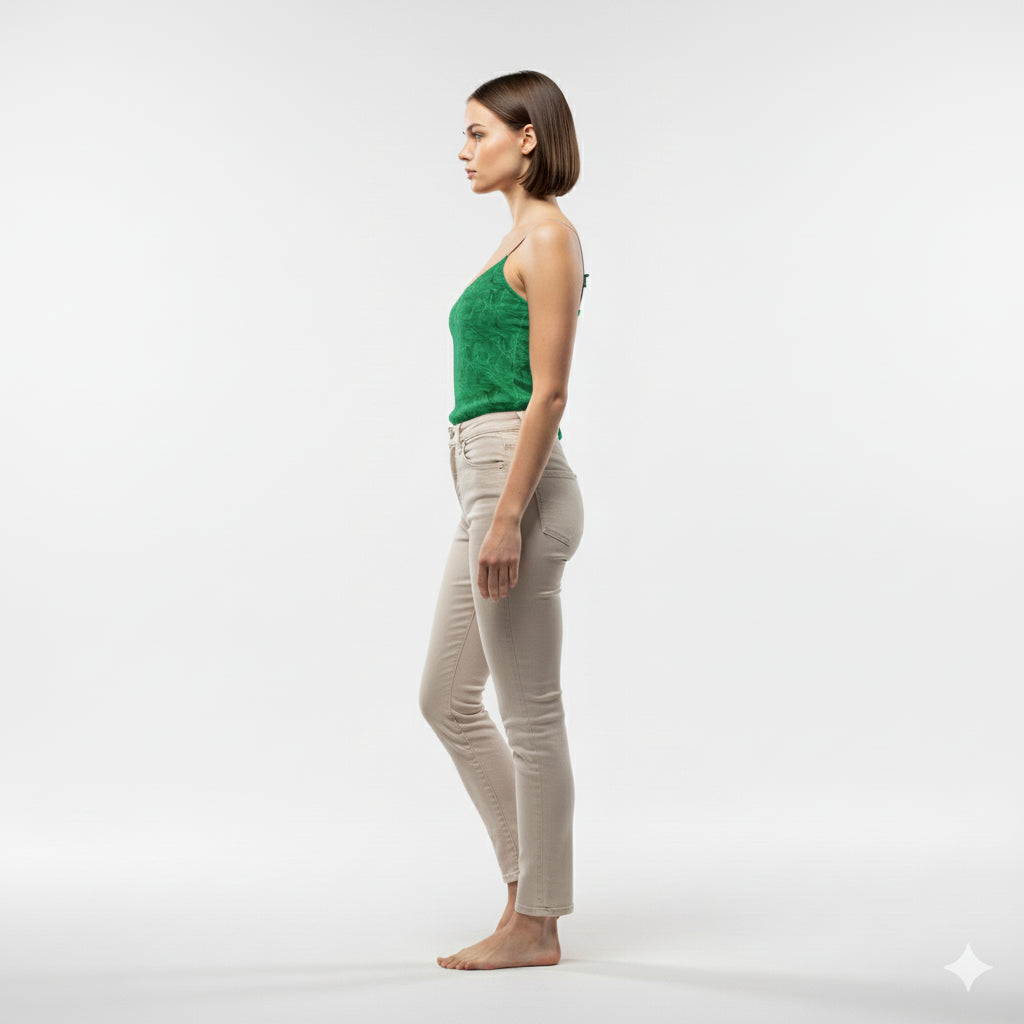 Camisole Dark Green Noodles in Lightweight Organic Cotton Voile