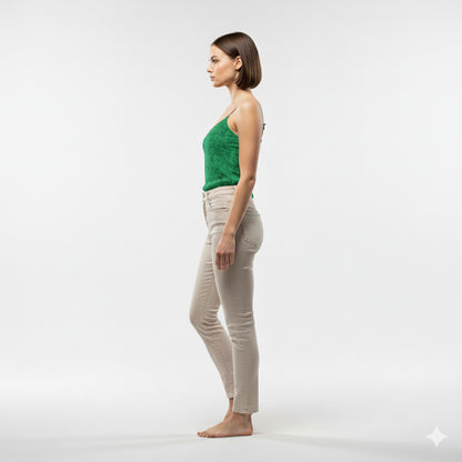 Camisole Dark Green Noodles in Lightweight Organic Cotton Voile