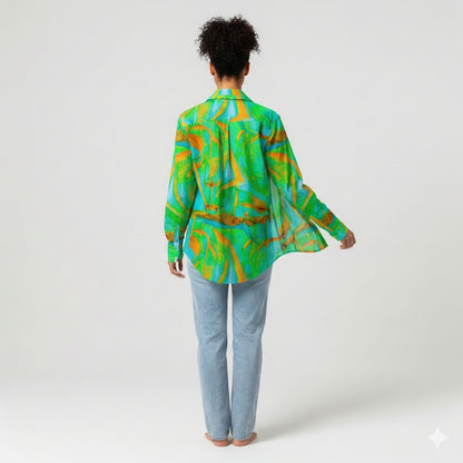 Button Front Shirt Palm Tree Island