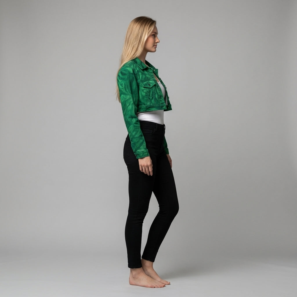 Cropped Jean Cotton Jacket Dark Green Noodles