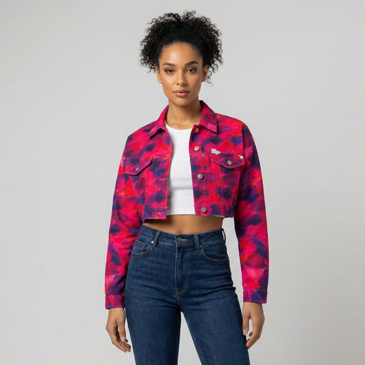 Cropped Jean Cotton Jacket Pink Paint