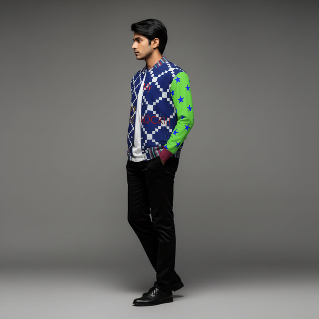 Snap Front Bomber Jacket in Rayon French Terry