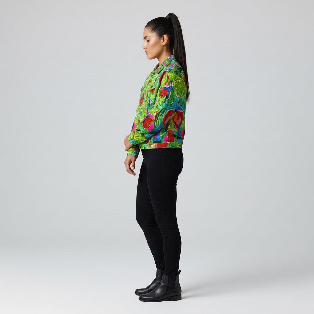 Demin Jacket Pink Water Lilies Jean Jacket