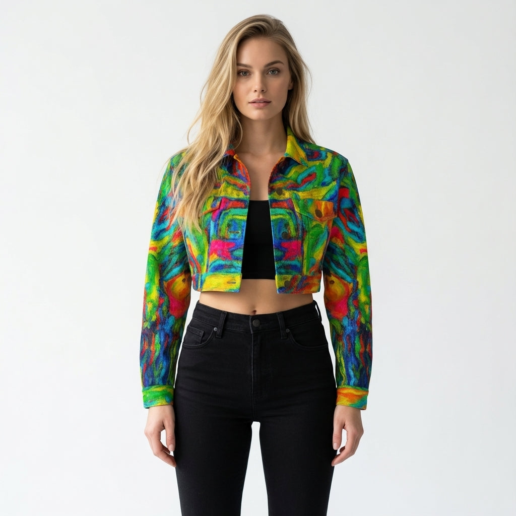 Cropped Jean Jacket Green Jungle