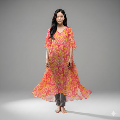 Kaftan Sunset Swirls in Lightweight Organic Cotton Voile
