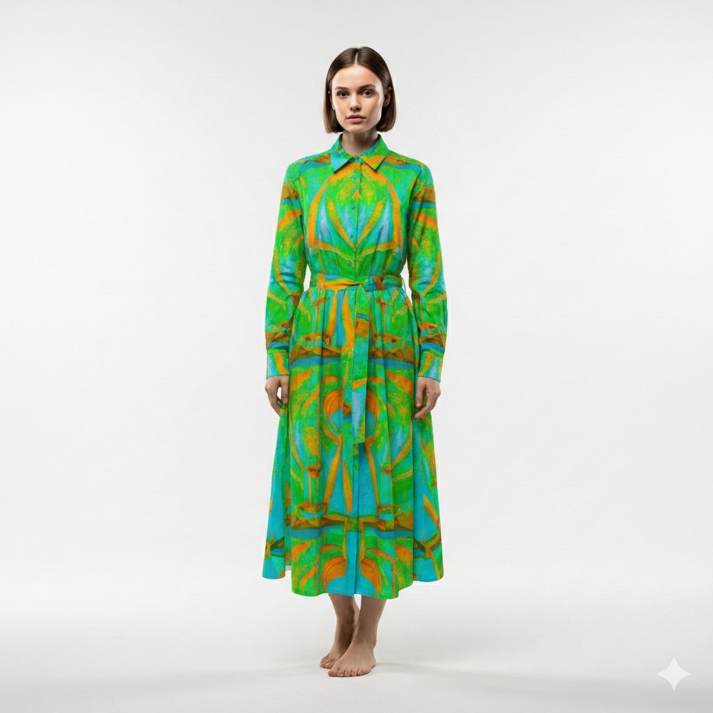 Button Front Shirt Dress Palm Tree Island