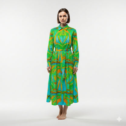 Button Front Shirt Dress Palm Tree Island