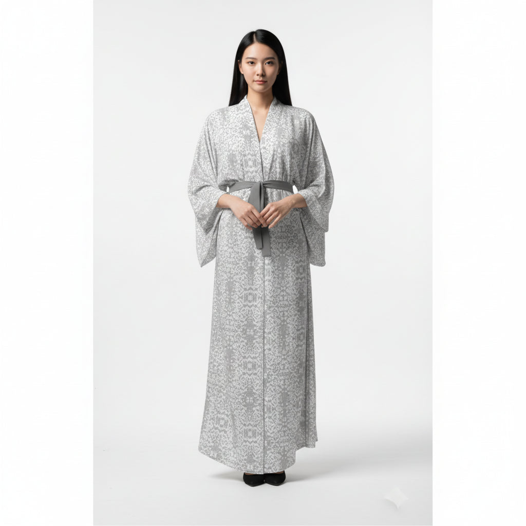Abaya (Kimono Sleeve) in Ecovero Viscose Crepe – Modern Ornate Motif