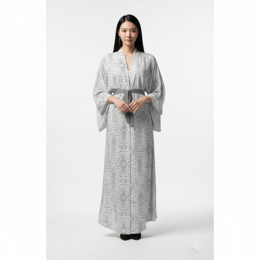 Abaya (Kimono Sleeve) in Ecovero Viscose Crepe – Modern Ornate Motif